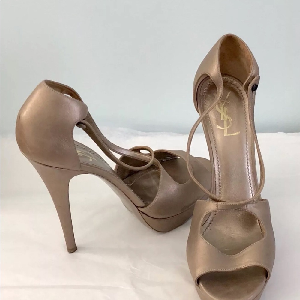 YSL Platform Heel Soft leather metallic gold